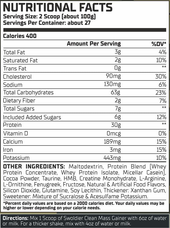 Warzone Swoldier Clean Mass Gainer – 6Lbs, Milk Chocolate