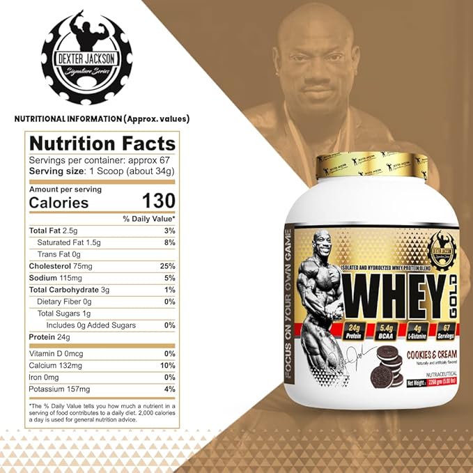 Dexter Jackson Gold Series Whey Gold - Cookies & Cream, 2268g (5 Lbs), 67 Servings