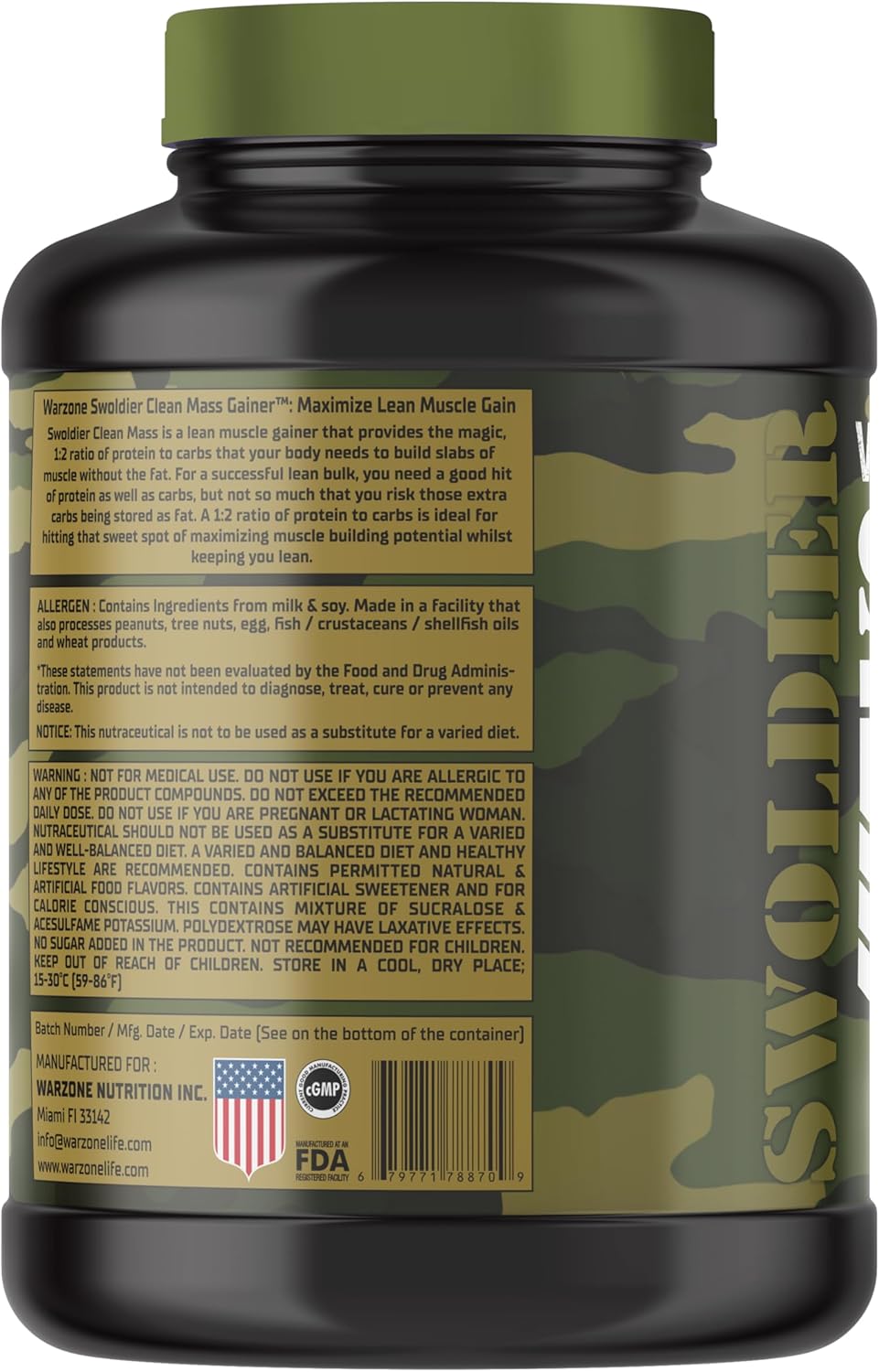 Warzone Swoldier Clean Mass Gainer – 6Lbs, Milk Chocolate