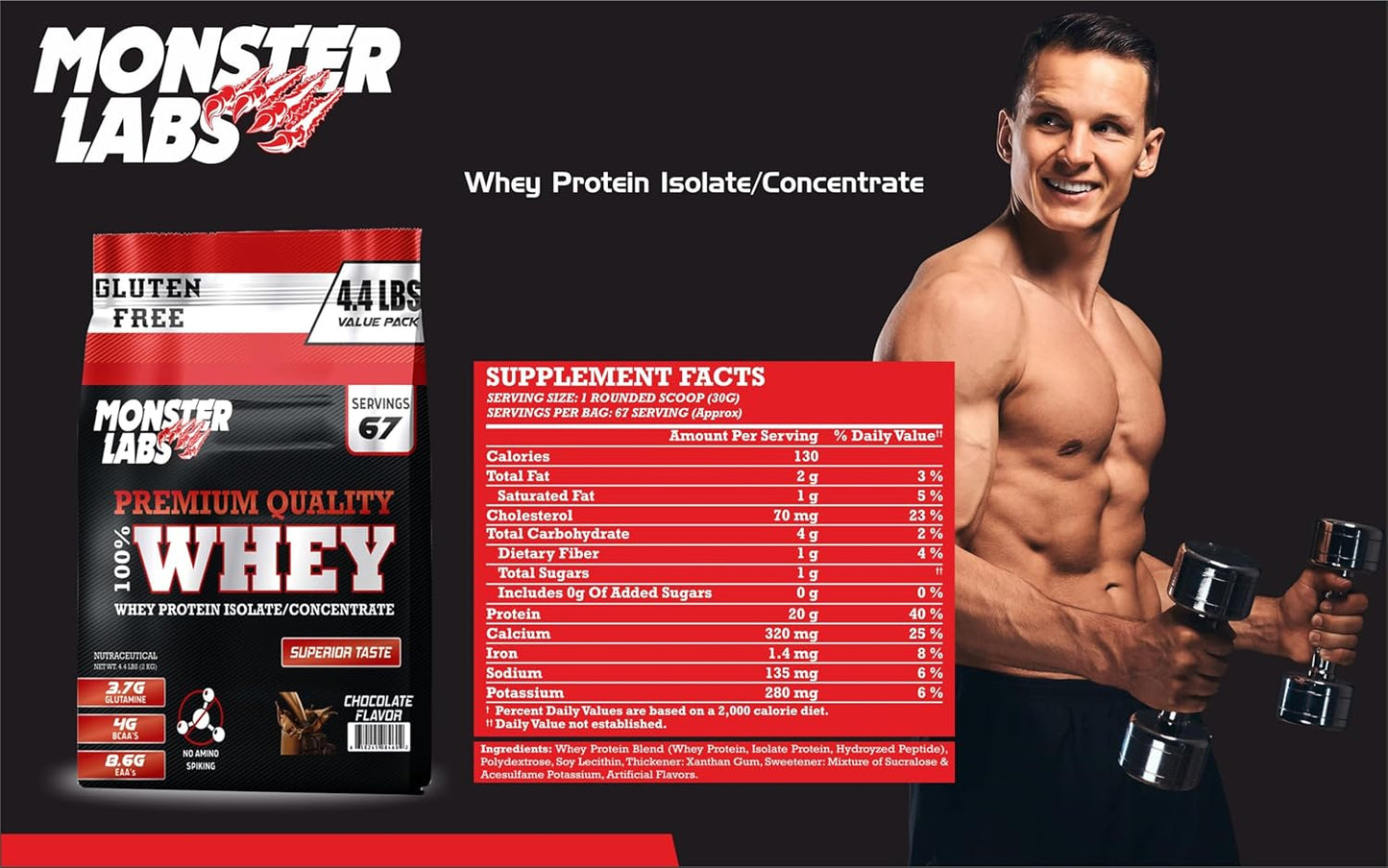 100% Whey Protein Powder - Café Brazil, 4.4 Lbs, 67 Servings