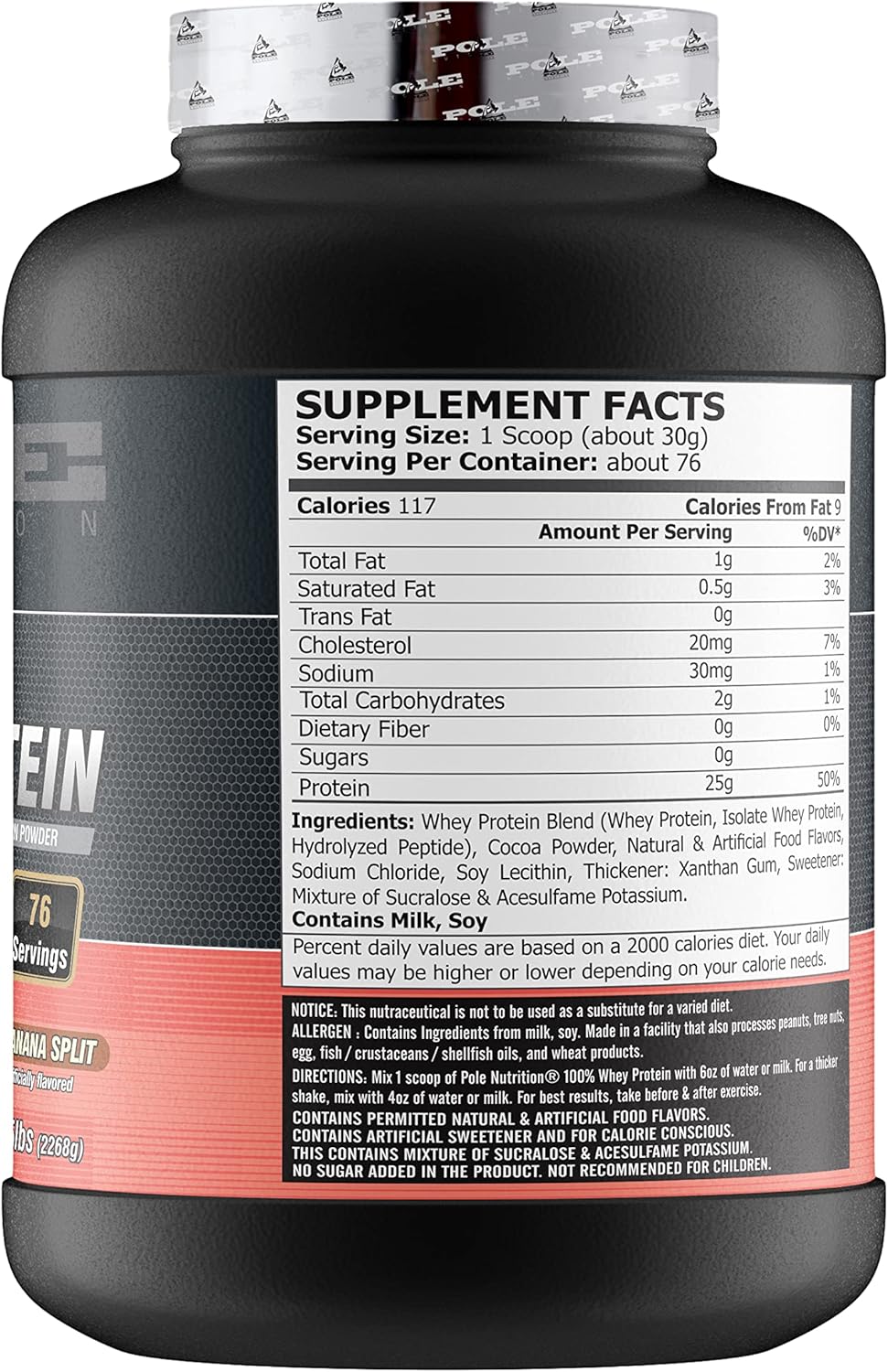 Pole Nutrition Whey Protein - American Banana Split, 5lbs (76 Servings)