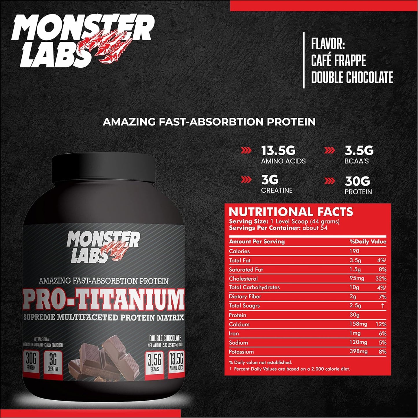 Monster Labs Pro Titanium 100% Fast-Absorption Whey Protein - Double Chocolate