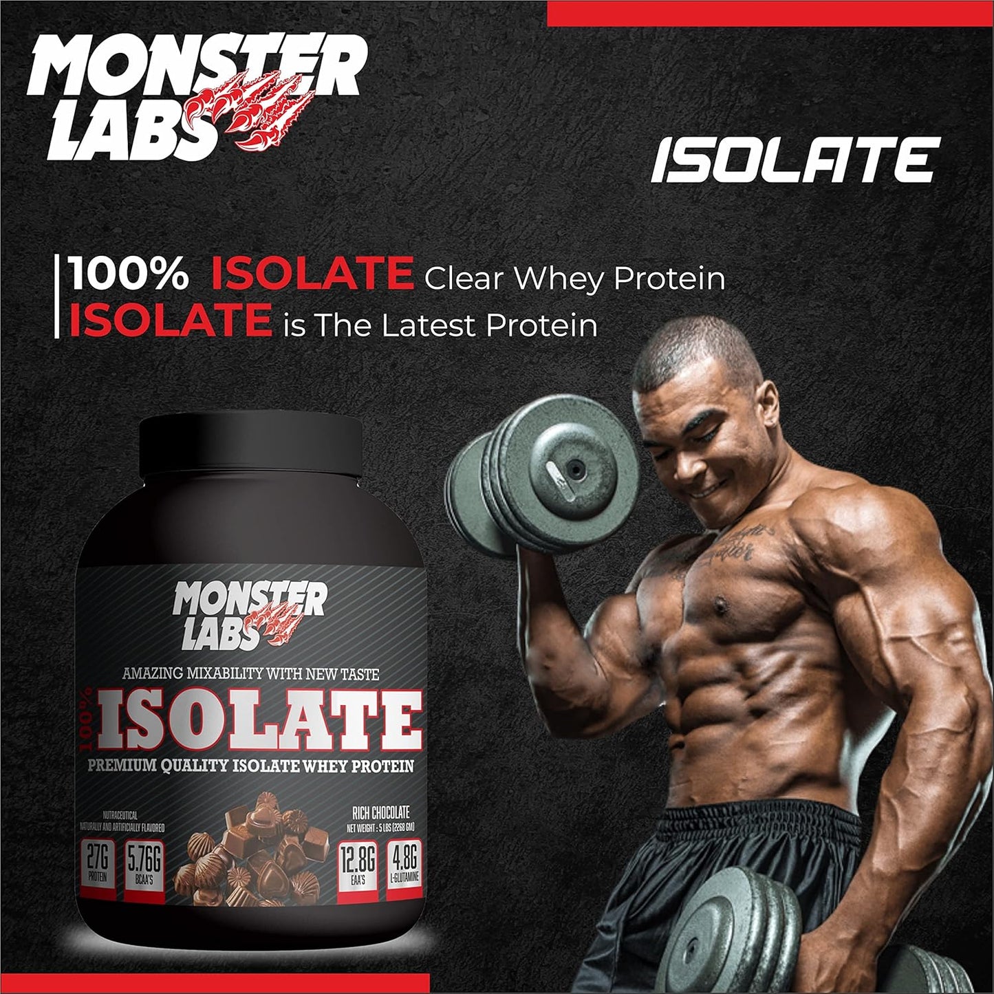 Monster Labs 100% Isolate Whey Protein 5 lbs - Rich Chocolate