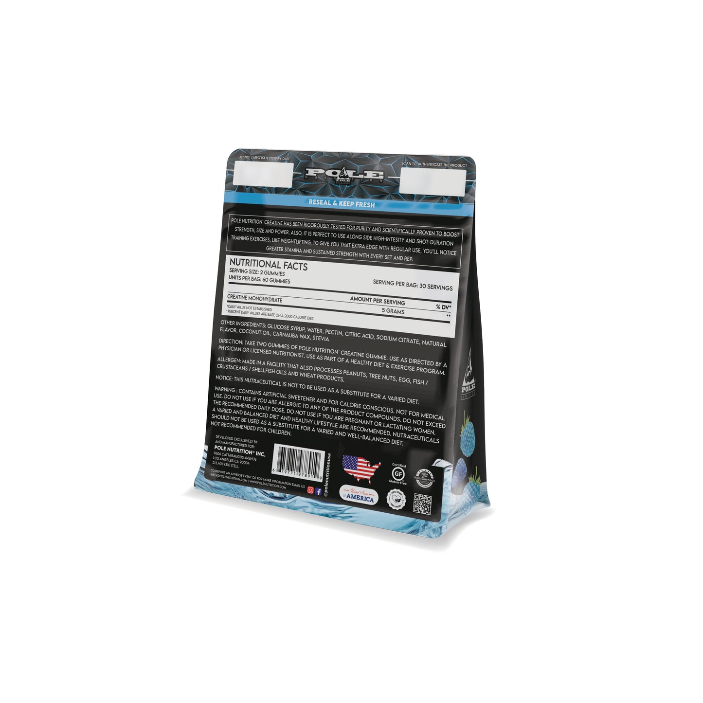 Creatine Gummies - 5000mg with No Added Sugar (Blueberry, 60 Gummies)