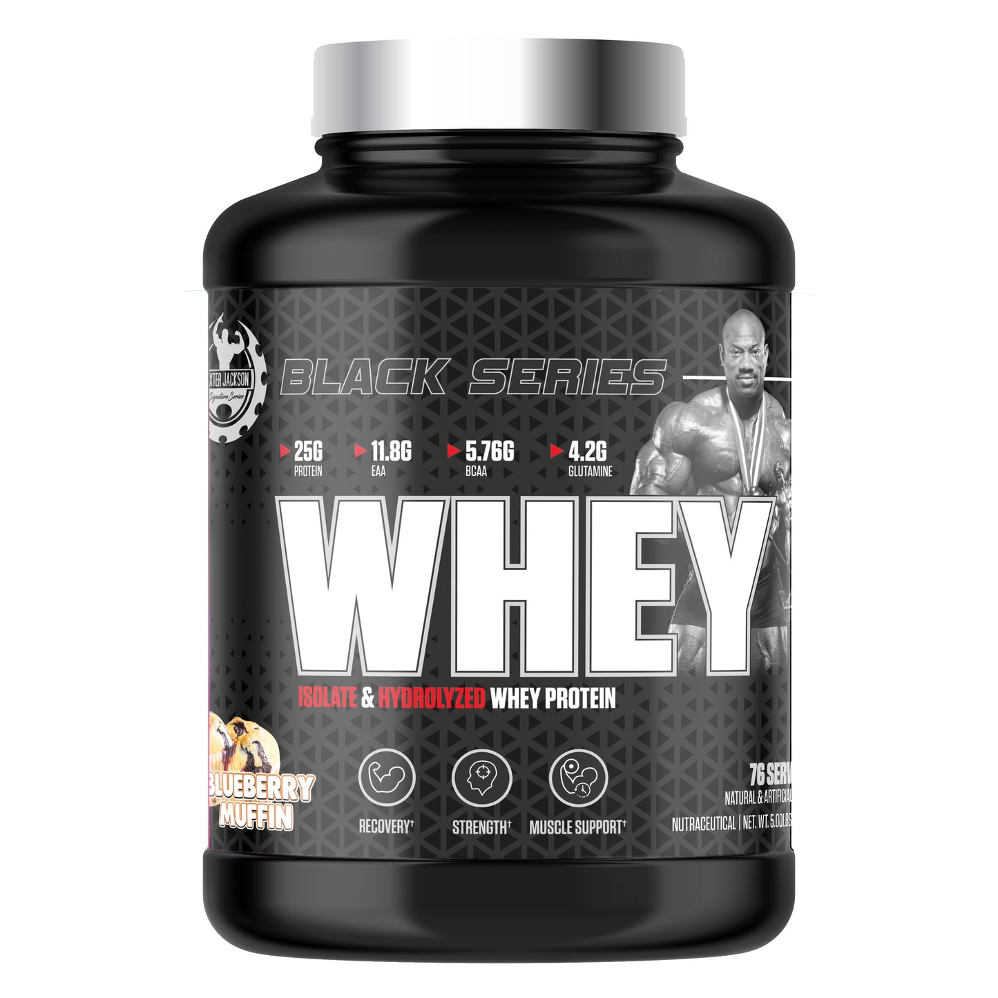 DEXTER JACKSON Black Series Isolate & Hydrolyzed Whey Protein 5 Lbs (76 Servings) - Blueberry Muffin