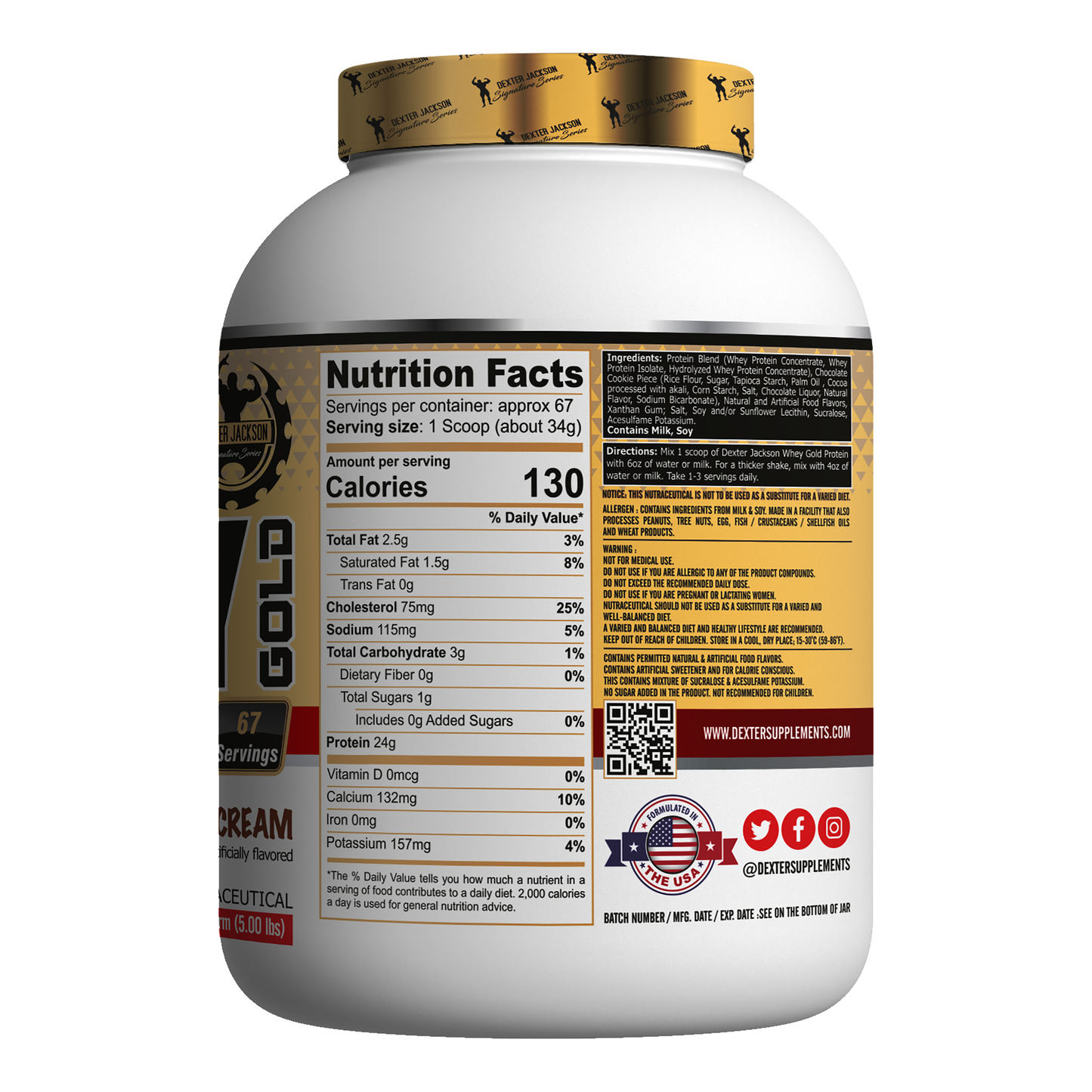Dexter Jackson Gold Series Whey Gold - Cookies & Cream, 2268g (5 Lbs), 67 Servings