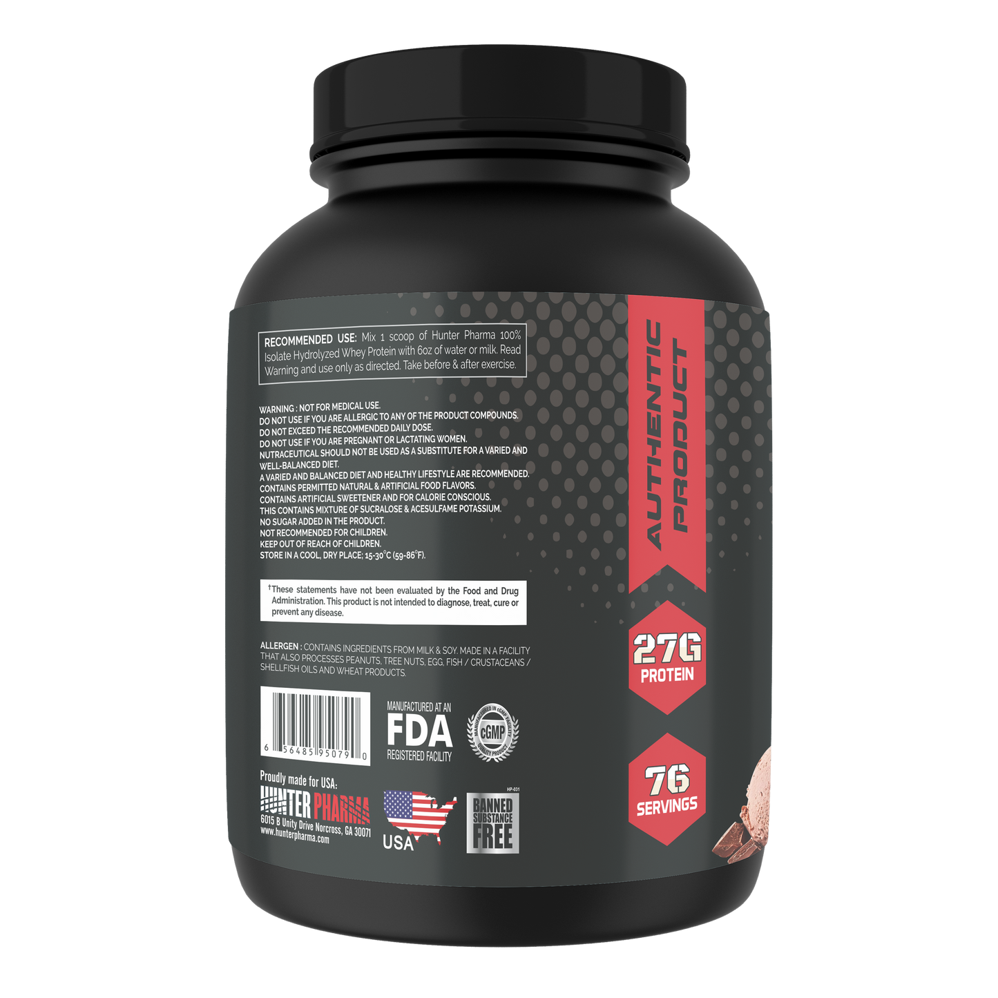 Hunter Pharma 100% Isolate Whey Protein 5 lbs. - Chocolate Ice Cream
