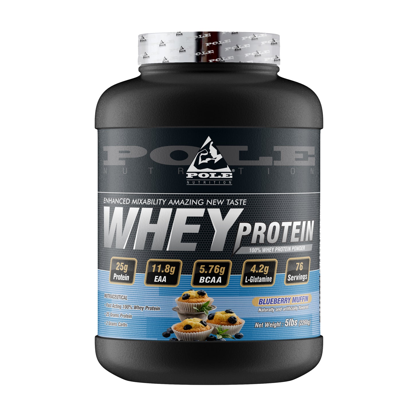 Pole Nutrition Whey Protein - Blueberry Muffin, 5lbs (76 Servings)