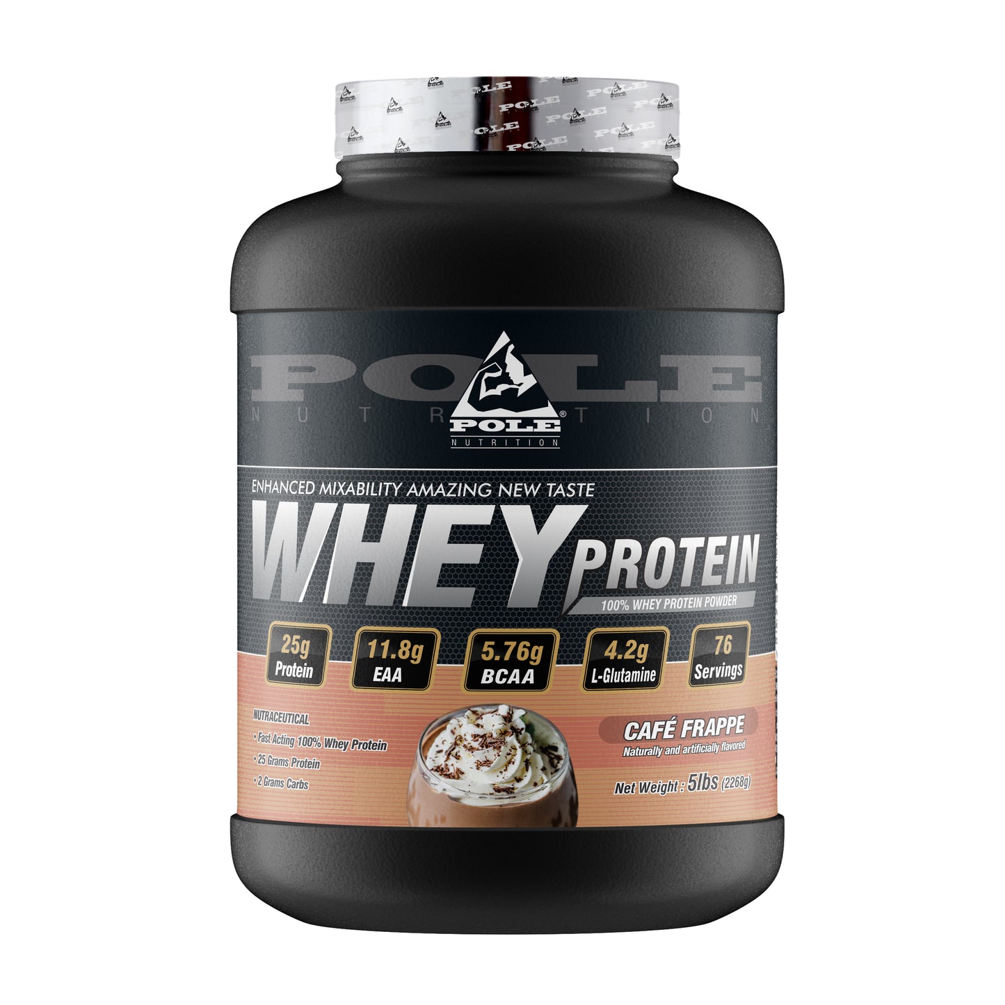 Pole Nutrition Whey Protein - Cafe Frappe, 5lbs (76 Servings)