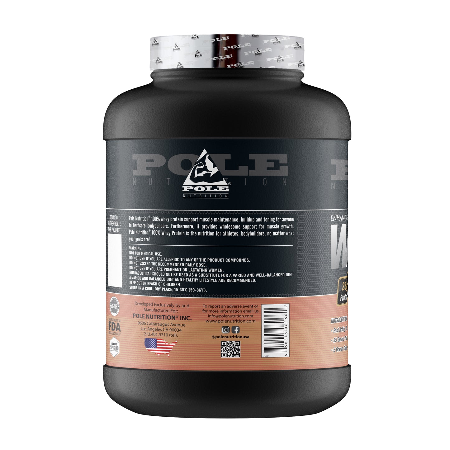 Pole Nutrition Whey Protein - Cafe Frappe, 5lbs (76 Servings)