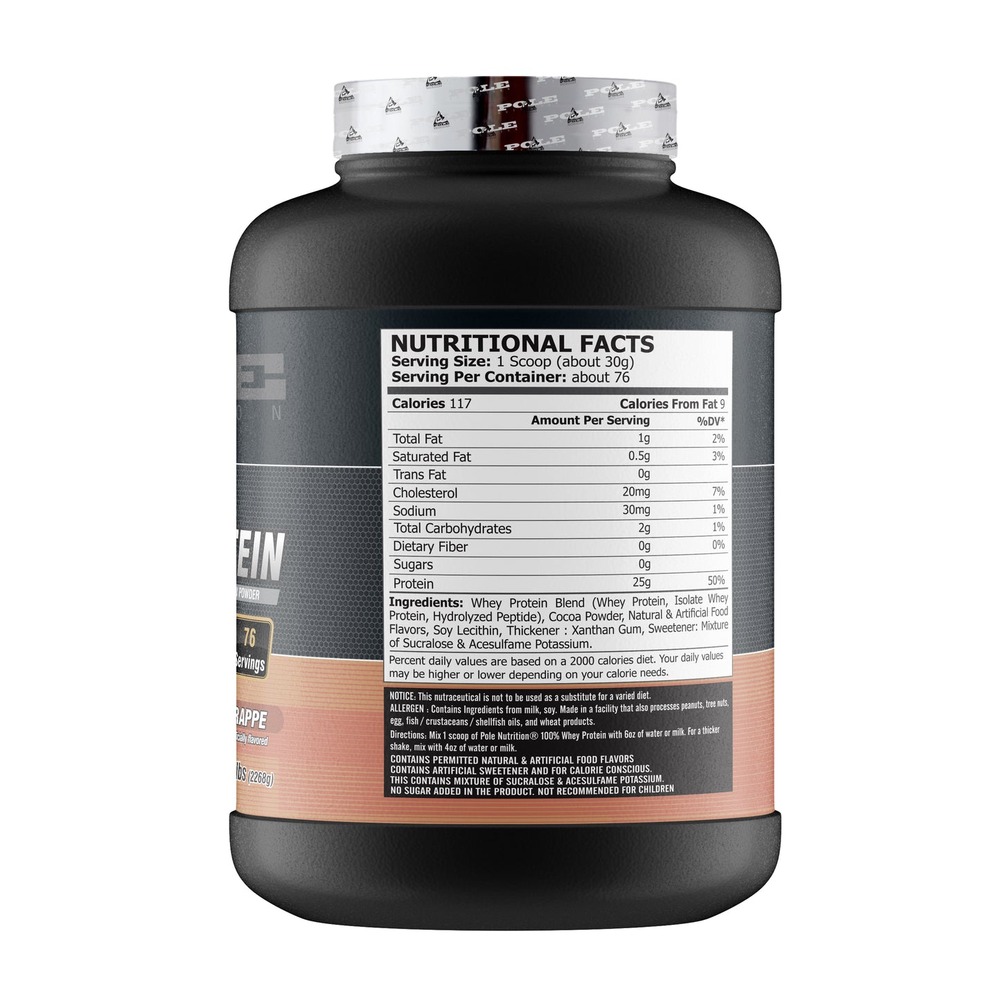 Pole Nutrition Whey Protein - Cafe Frappe, 5lbs (76 Servings)