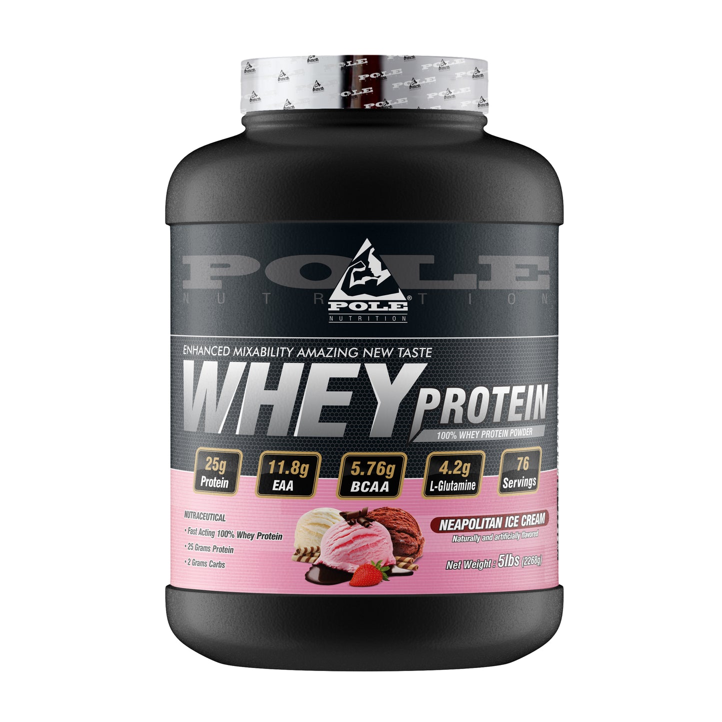 Pole Nutrition Whey Protein - Neapolitan Ice Cream, 5lbs (76 Servings)