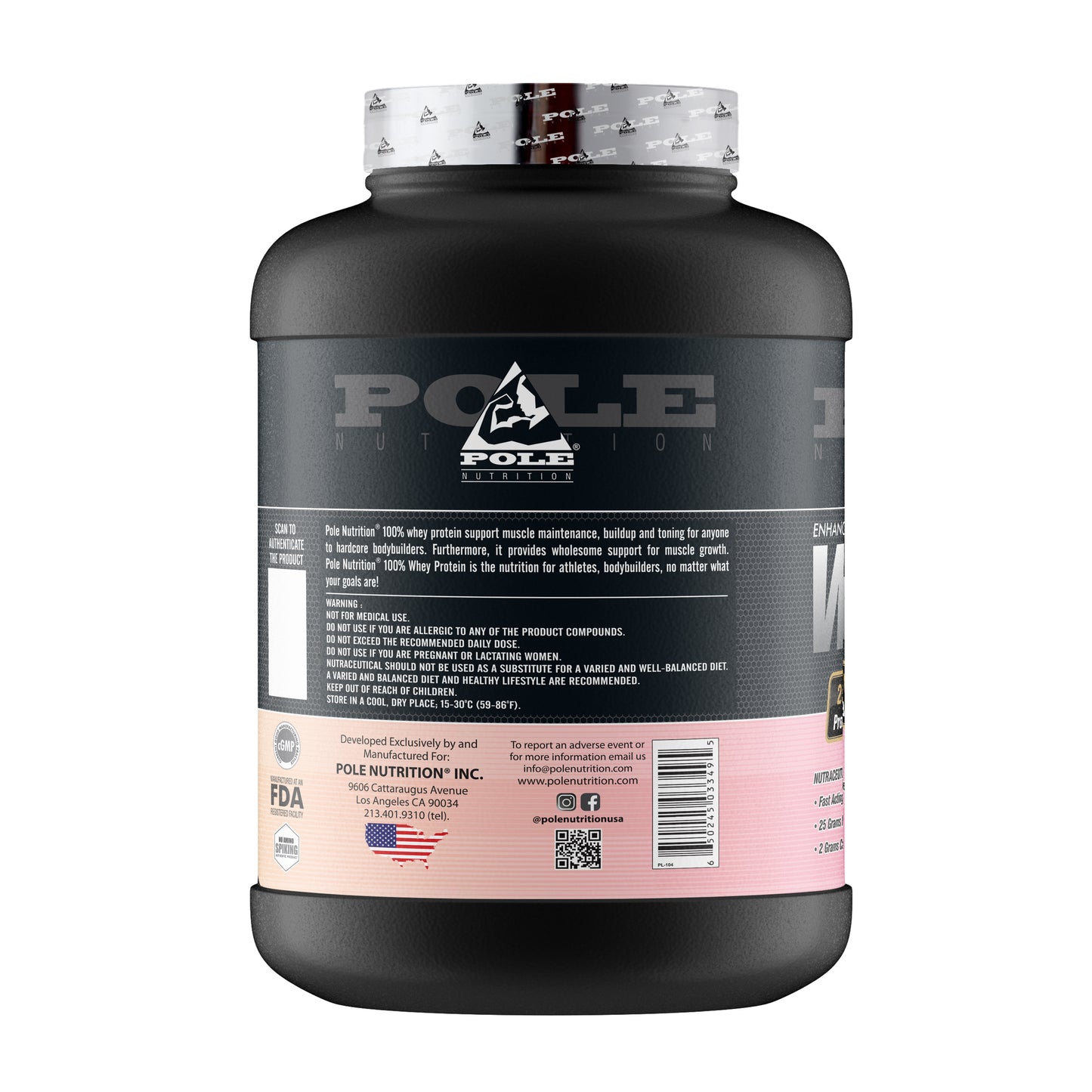 Pole Nutrition Whey Protein - Neapolitan Ice Cream, 5lbs (76 Servings)