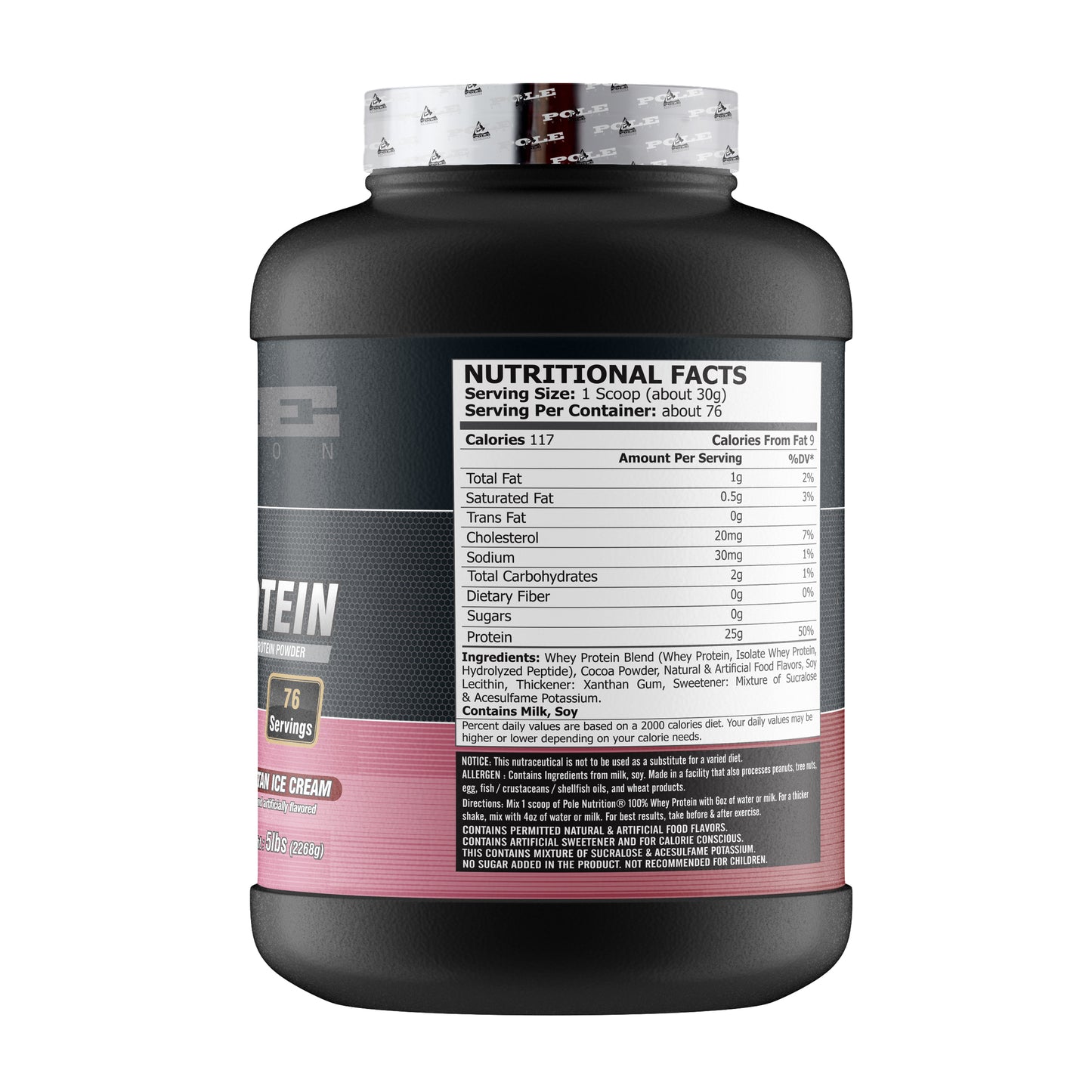 Pole Nutrition Whey Protein - Neapolitan Ice Cream, 5lbs (76 Servings)
