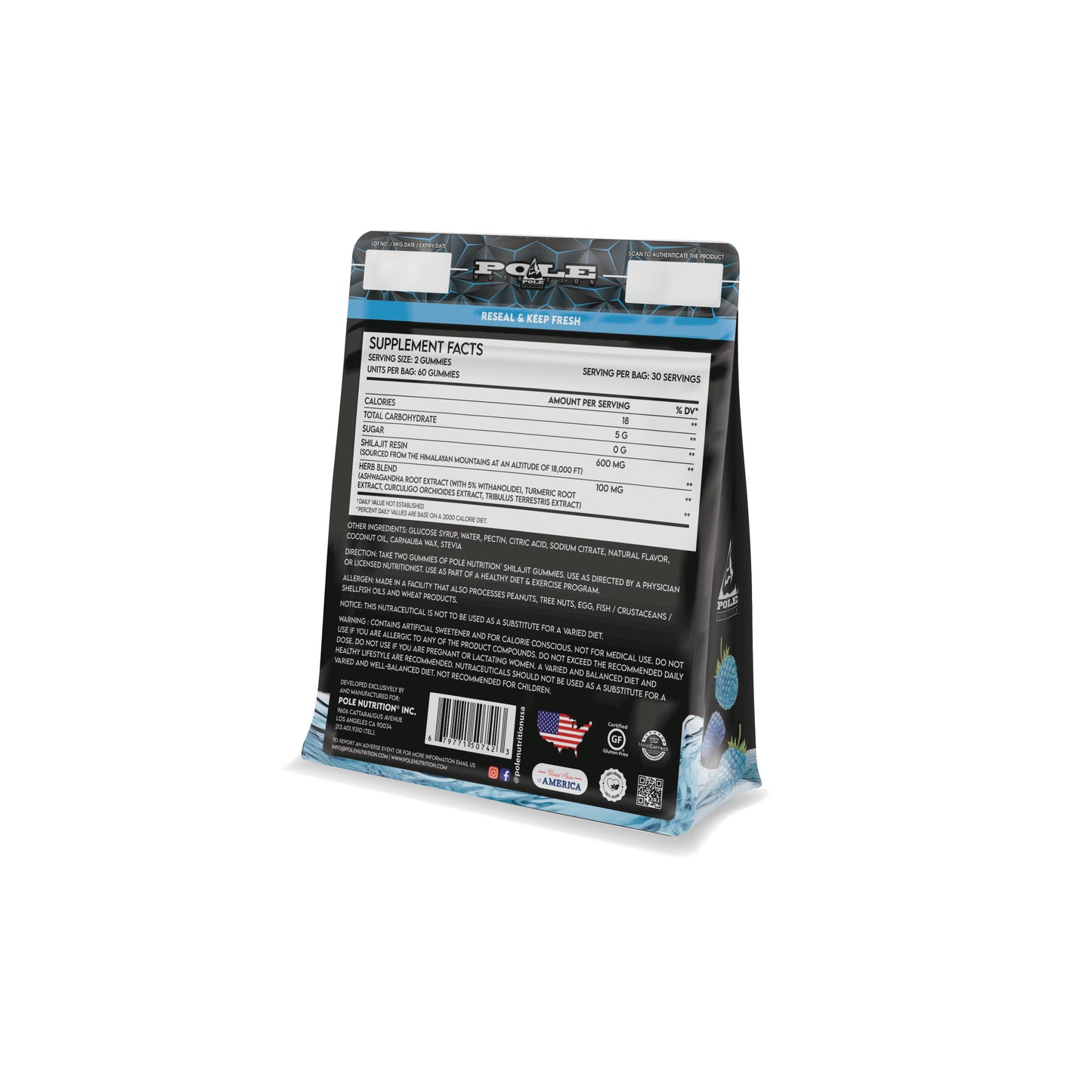 Shilajit Gummies - Himalayan Power Blend with No Added Sugar (Blueberry, 60 Gummies)