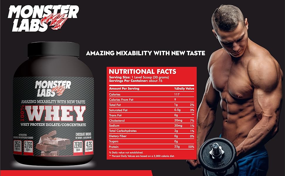 Monster Labs Whey Protein - Cookies & Cream, 5lbs (76 Servings)