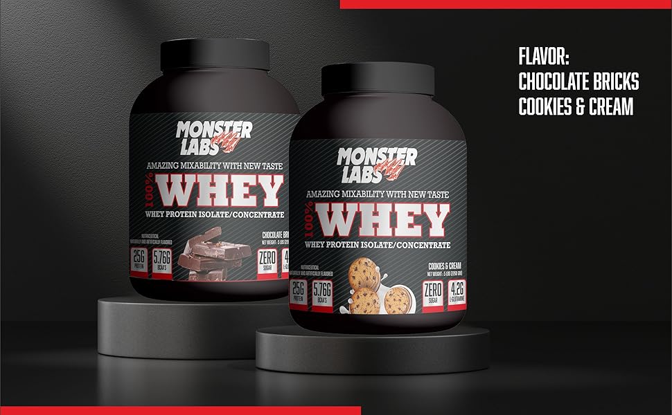 Monster Labs Whey Protein - Cookies & Cream, 5lbs (76 Servings)