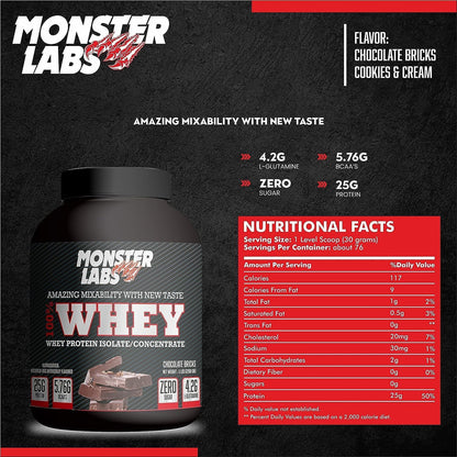 Monster Labs Whey Protein - Cookies & Cream, 5lbs (76 Servings)