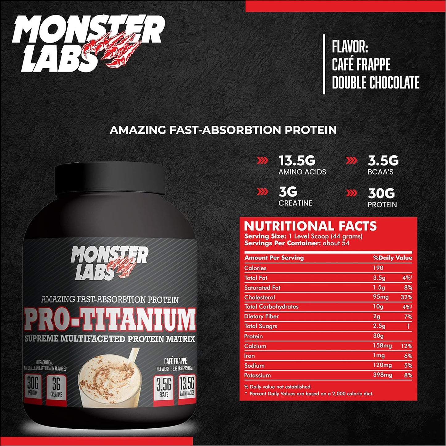 Monster Labs Pro Titanium 100% Fast-Absorption Whey Protein - Cafe Frappe