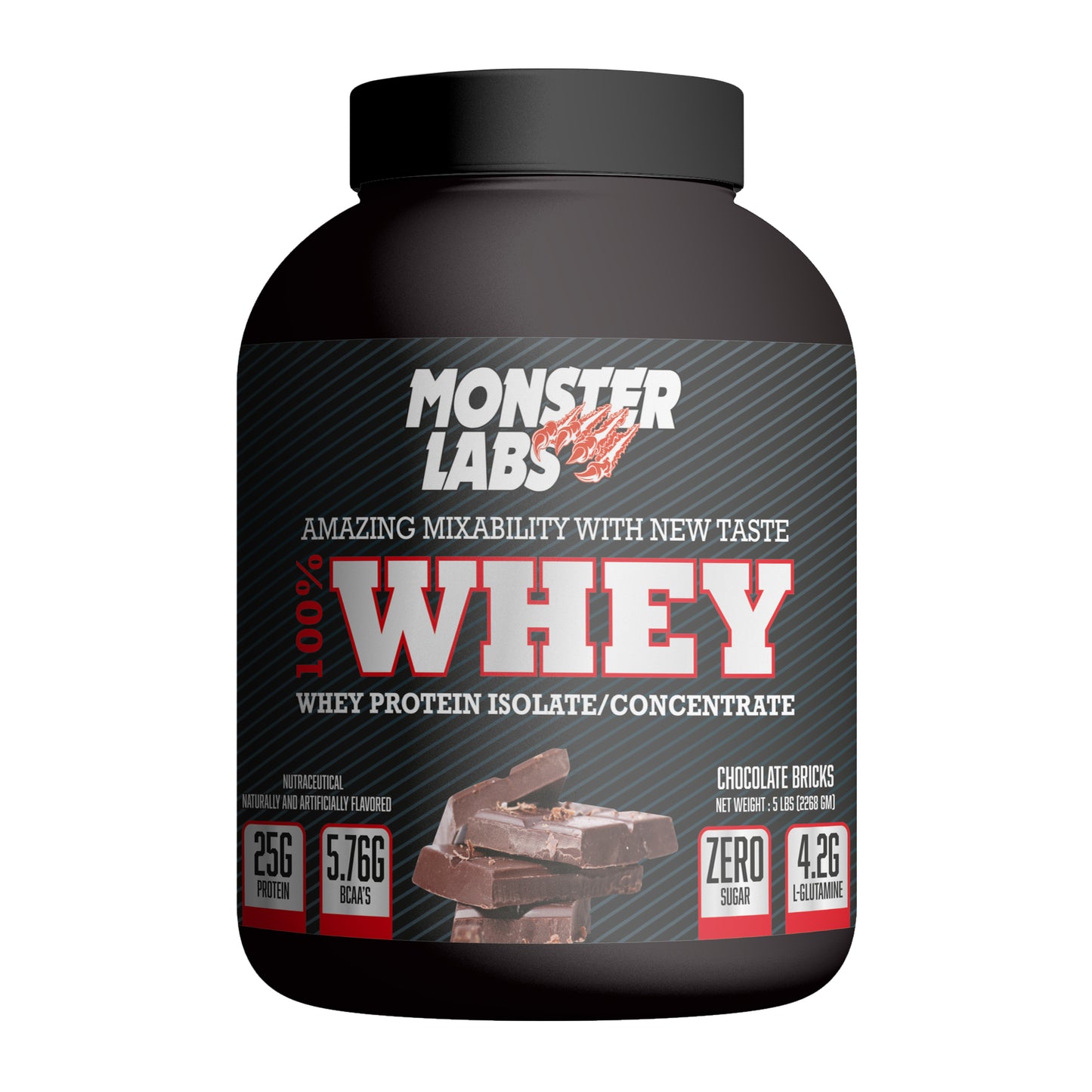Monster Labs Whey Protein - Chocolate Bricks, 5lbs (76 Servings)